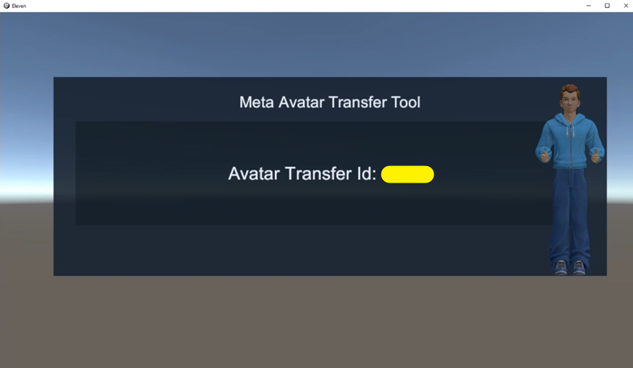 Eleven Table Tennis Avatar Transfer app showing a transfer code and current avatar.