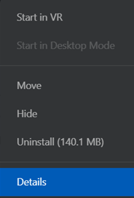 Details option in the Avatar Helper app menu.