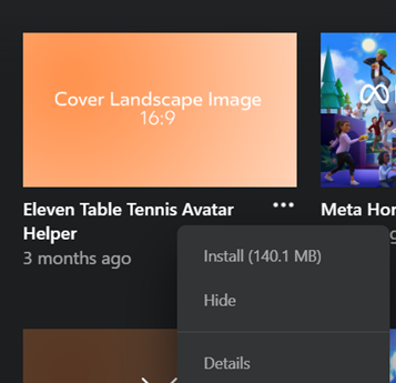 Install option for the Avatar Helper in Meta Quest Link.