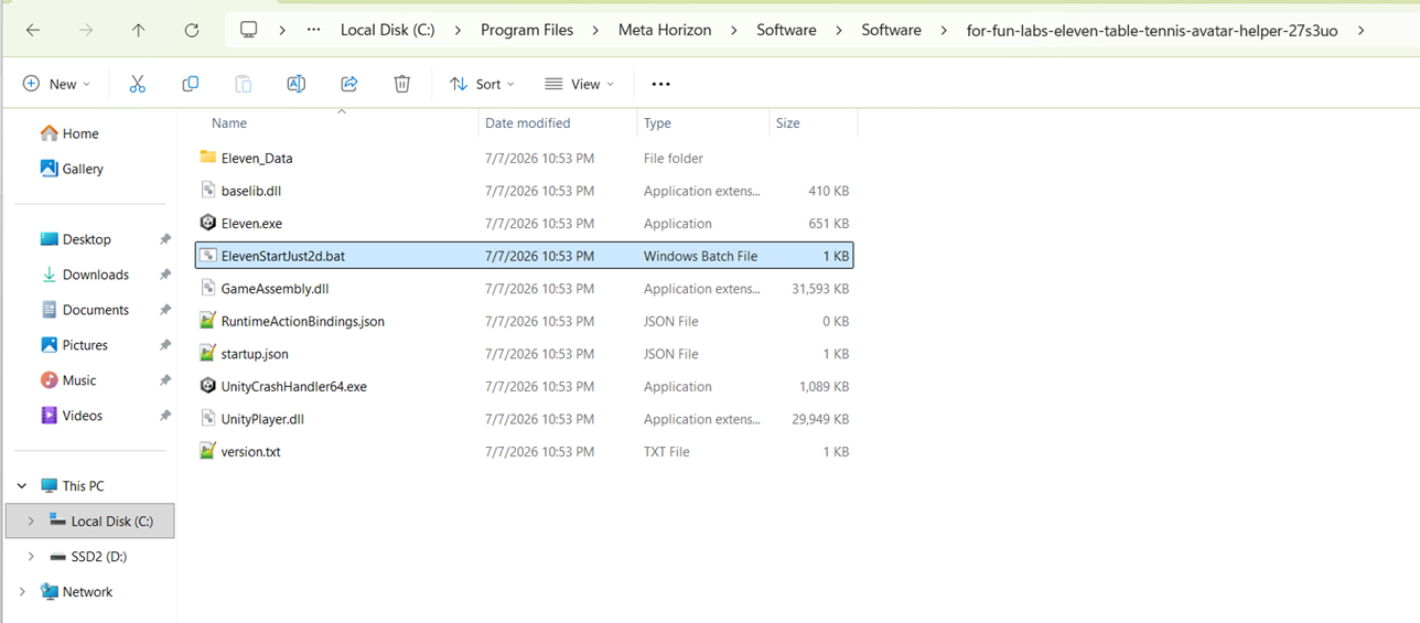 File Explorer open to the Avatar Helper folder with the ElevenStartJust2d script.